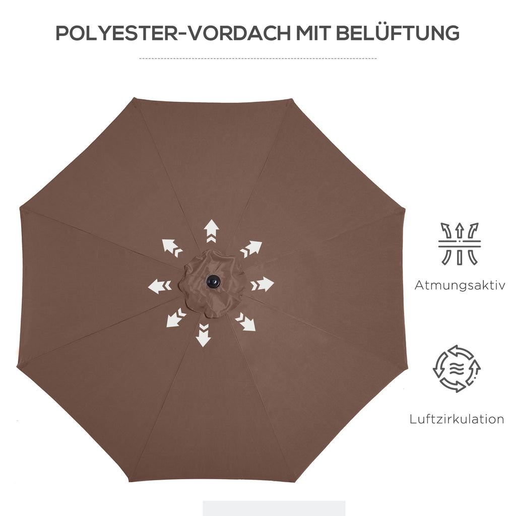 Outsunny Sonnenschirm Knickschirm Gartenschirm Marktschirm mit Handkurbel Stahl 180/m² Polyester Braun Ø2,95 x 2,5 m