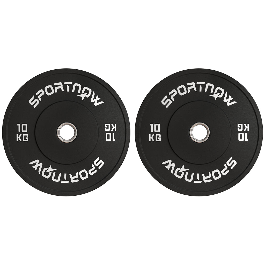 SPORTNOW Hantelscheiben-Set, 2 x 10 kg, olympischer Standard, Gummi, geräuscharm, Schwarz