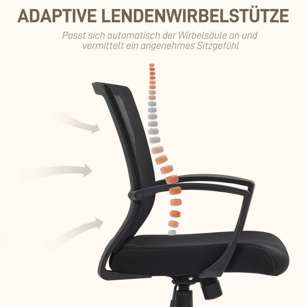 HOMCOM Bürostuhl mit Mesh-Rückenlehne, höhenverstellbar, bis 120 kg, Schwarz