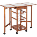 HOMCOM Servierwagen, Küchenwagen, zwei klappbare Seitenelemente, Keramikplatte, Kiefernholz, 91 x 37 x 75cm