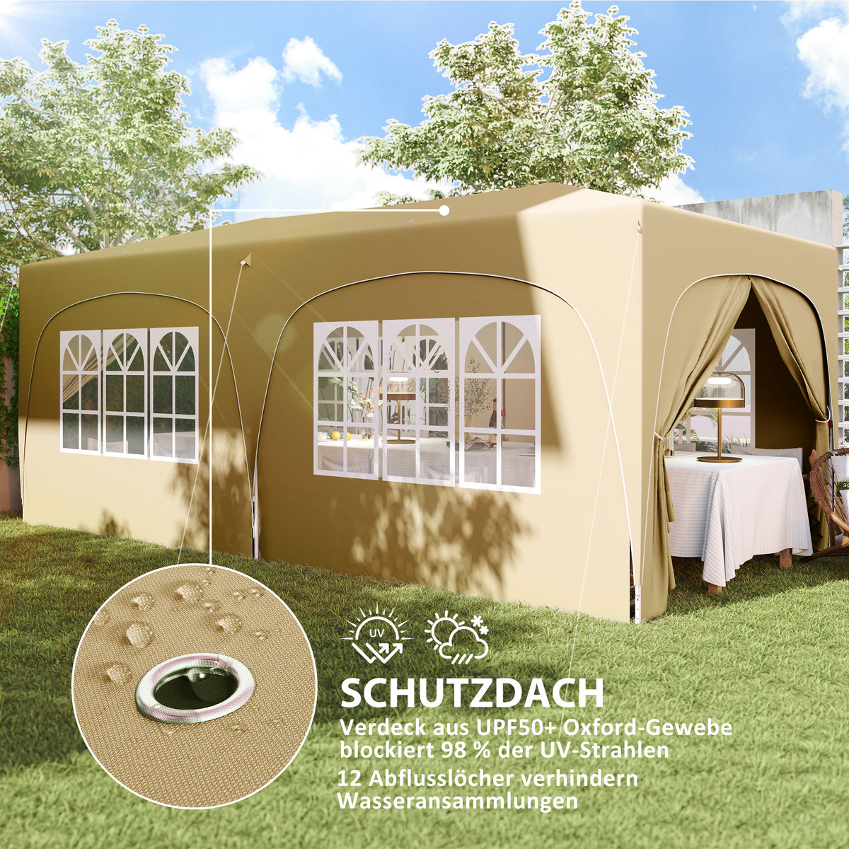 Outsunny 3 x 6 m Pop-up Pavillon mit Seitenwänden, UPF50+ höhenverstellbares Gartenzelt mit Tragetasche und Sandsäcken