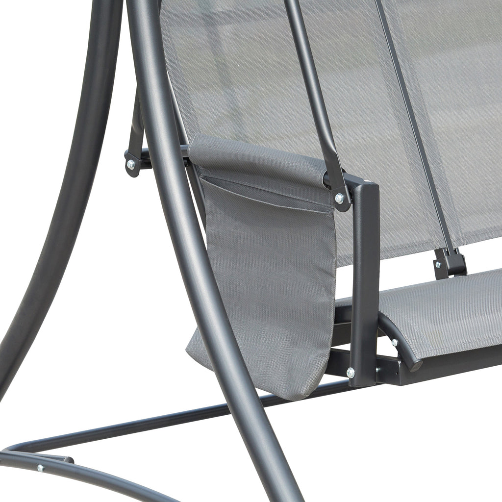 Outsunny Hollywoodschaukel mit Seitentasche, 3-Sitzer Gartenschaukel mit verstellbarem Sonnendach, Schaukelbank belast bis 300kg, für Garten, Terrasse, 196 x 128 x 172 cm, Dunkelgrau