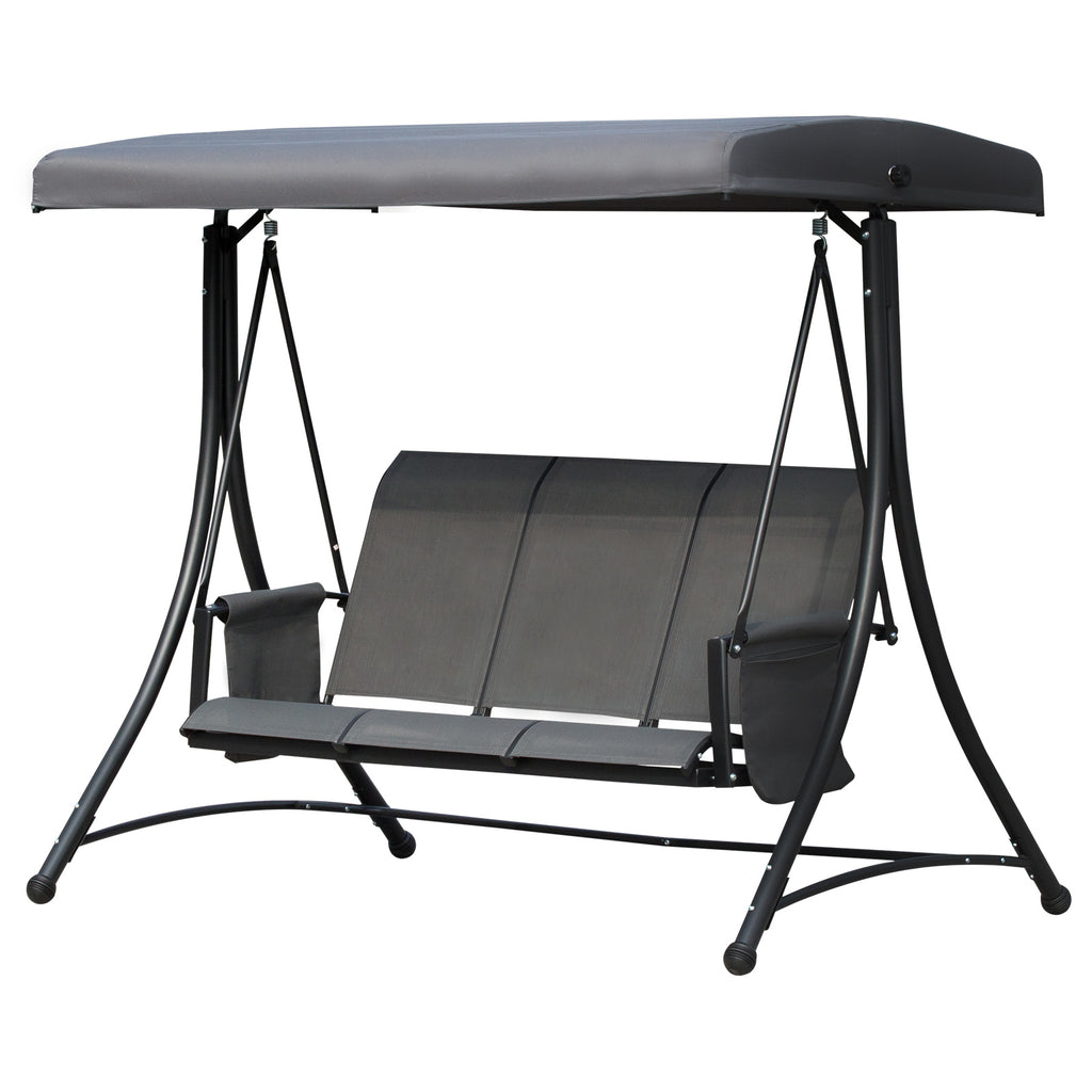 Outsunny Hollywoodschaukel mit Seitentasche, 3-Sitzer Gartenschaukel mit verstellbarem Sonnendach, Schaukelbank belast bis 300kg, für Garten, Terrasse, 196 x 128 x 172 cm, Dunkelgrau