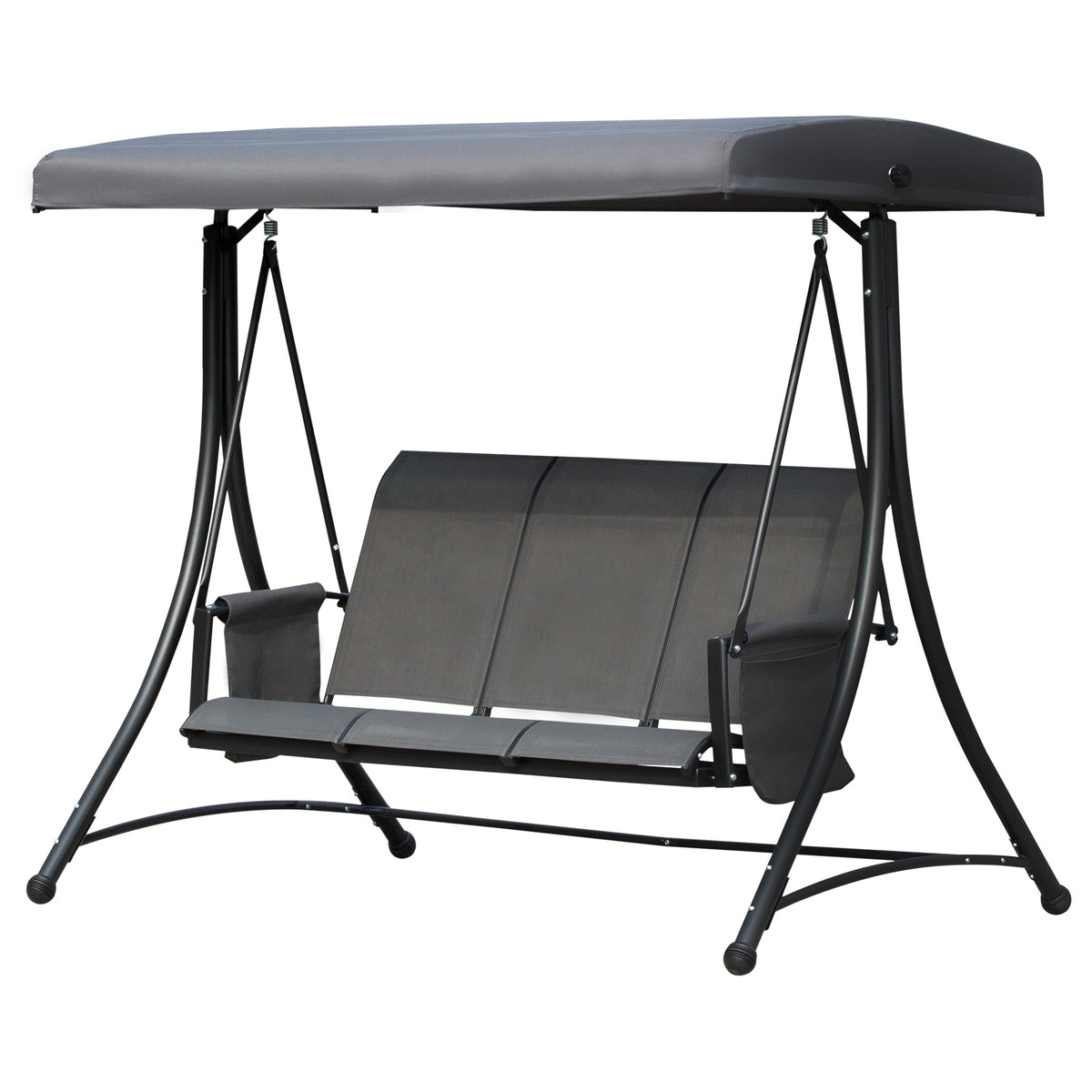 Outsunny Hollywoodschaukel mit Seitentasche, 3-Sitzer Gartenschaukel mit verstellbarem Sonnendach, Schaukelbank belast bis 300kg, für Garten, Terrasse, 196 x 128 x 172 cm, Dunkelgrau