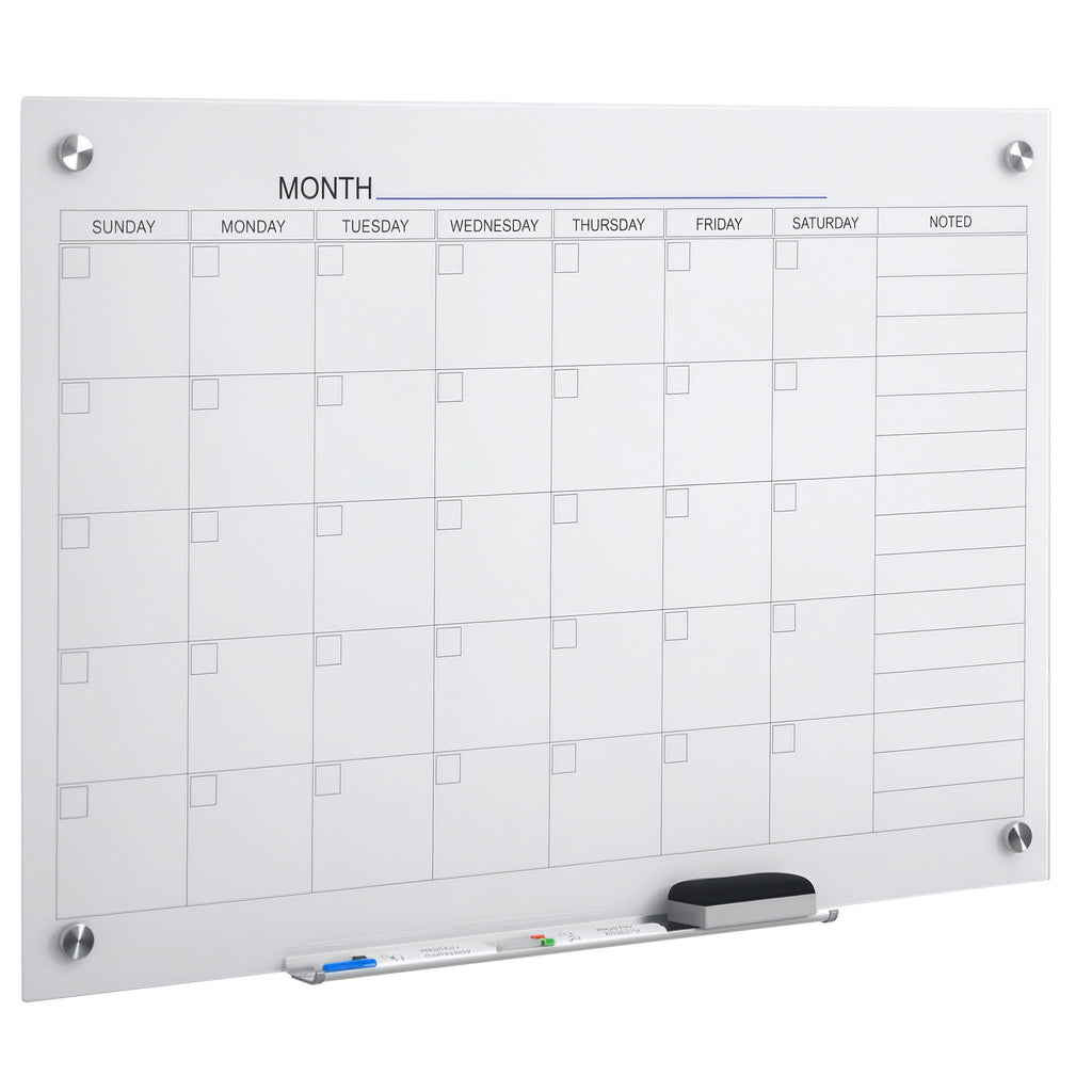 Vinsetto Whiteboard Whiteboard Kalender für Organisation Ferienpläne und Monatsplanungen inkl. 1 Stifthalter, 4 Marker & Radierer 90 x 60 cm