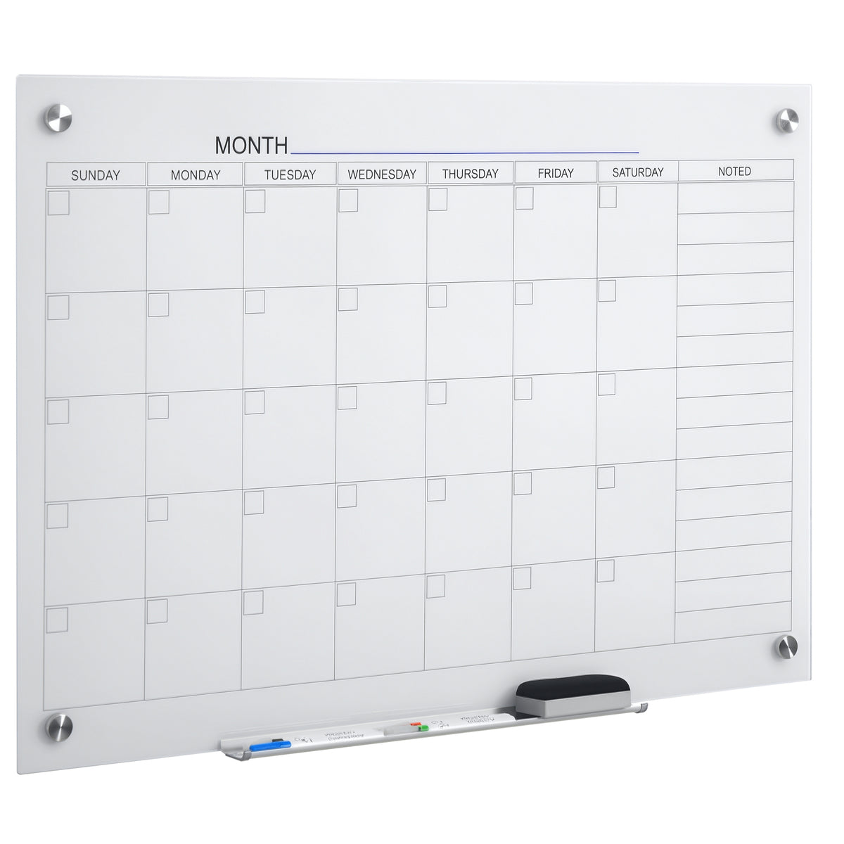 Vinsetto Whiteboard Whiteboard Kalender für Organisation Ferienpläne und Monatsplanungen inkl. 1 Stifthalter, 4 Marker & Radierer 90 x 60 cm