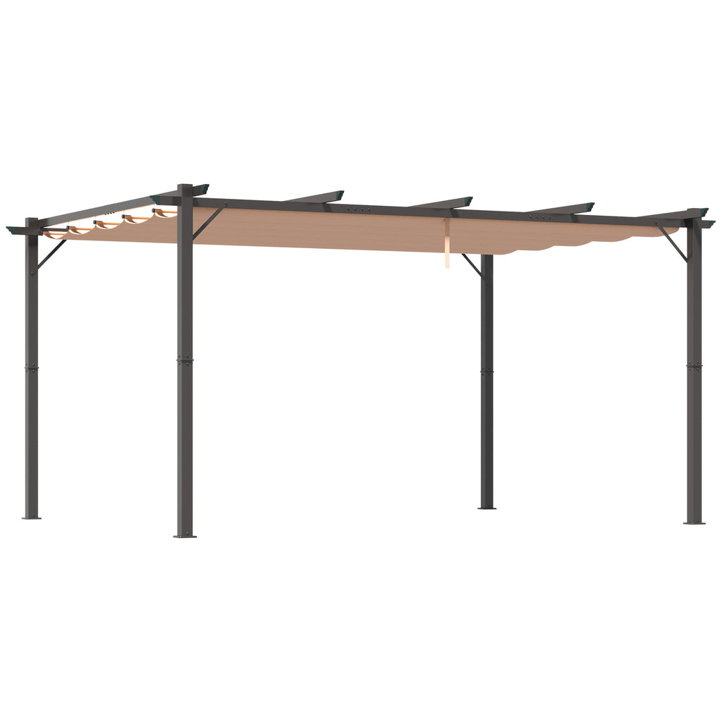 Outsunny Pergola Pavillon mit einstellbarem Stoffdach 3 x 4 m Terrassen-Vordach Aluminium Sonnenschutz Überdachung Terrasse Garten Grau+Braun