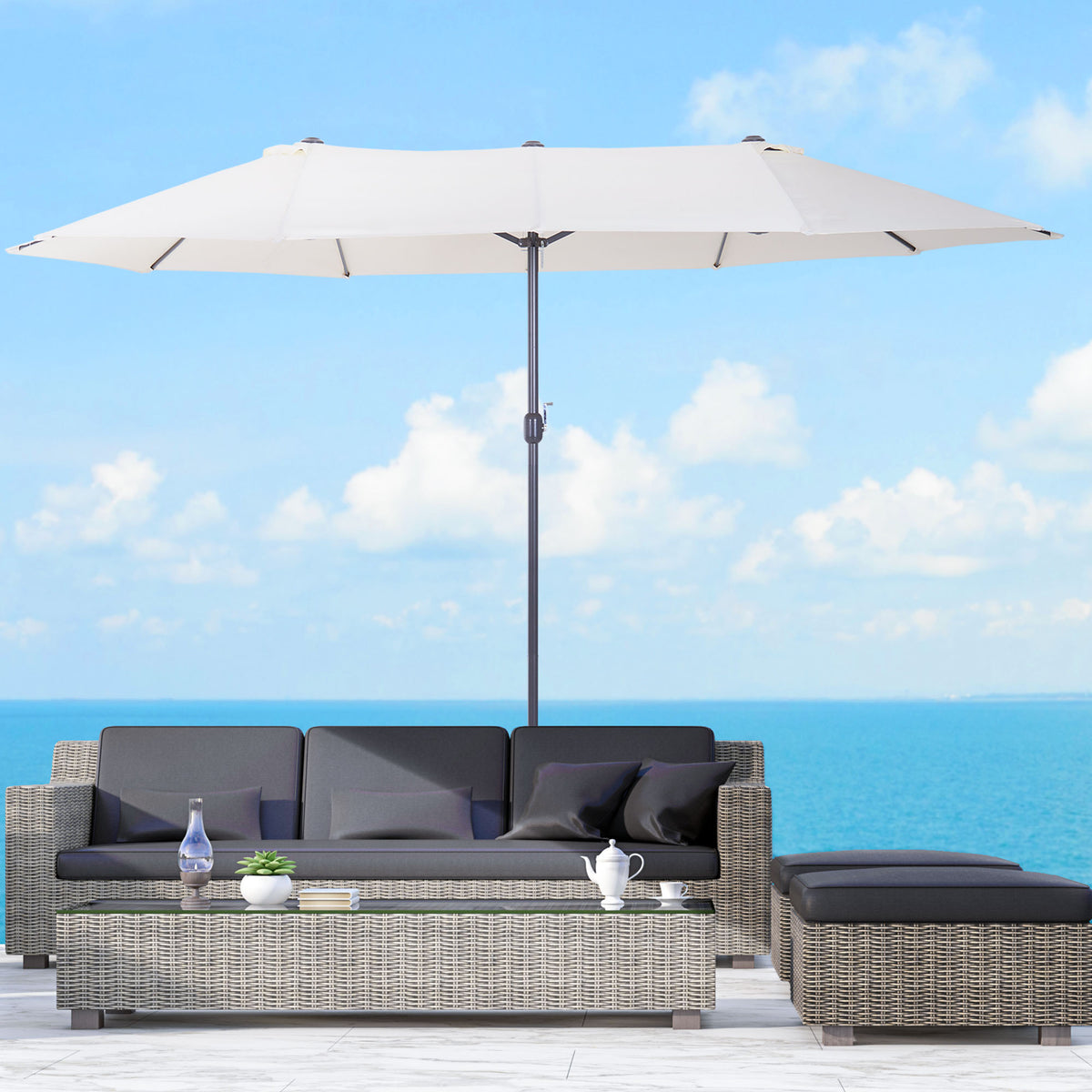 Outsunny XXL Sonnenschirm mit Handkurbel wetterbeständig 455 cm x 270 cm x 240 cm Stahl Polyester Beige