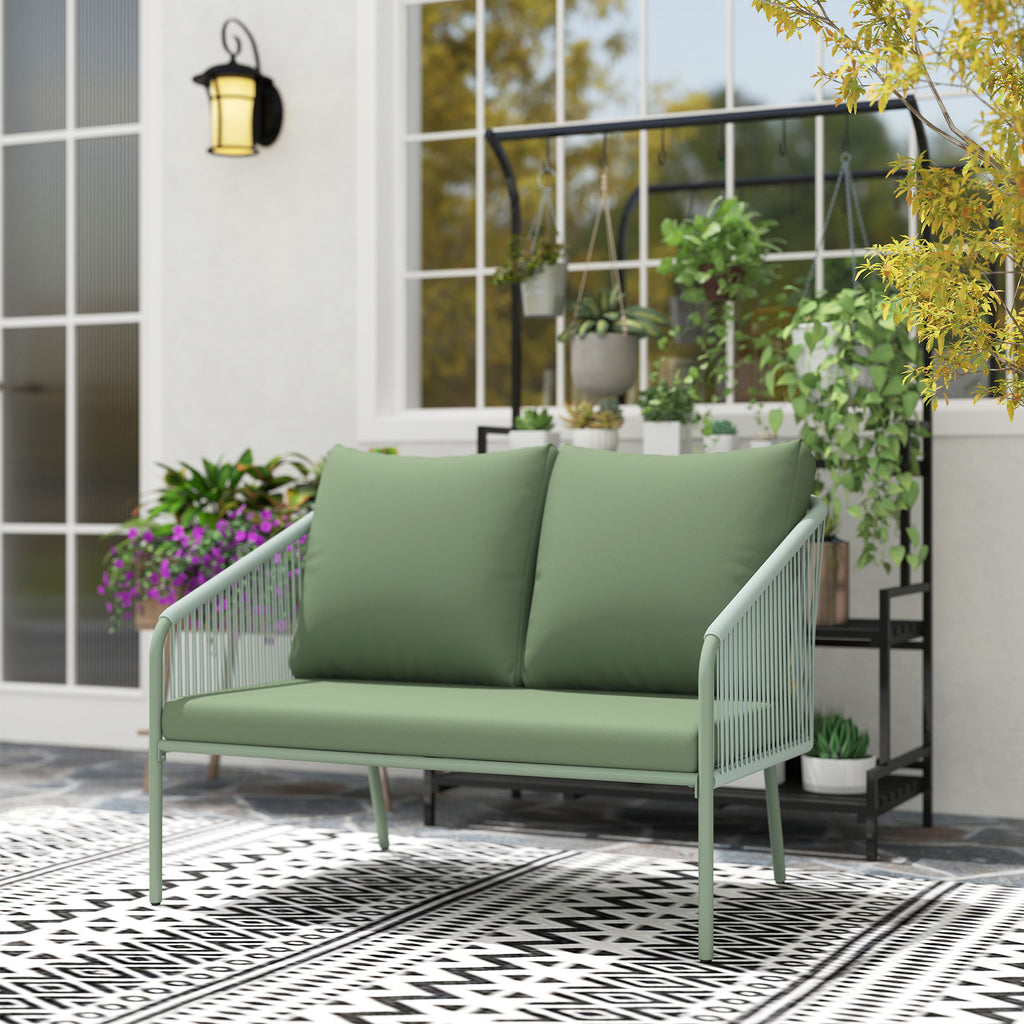 Outsunny Gartensofa mit Kissen 2-Sitzer Rattan Sofa Lounge Sofa Outdoor Balkon Sofa 112 x 72 x 76 cm Grün