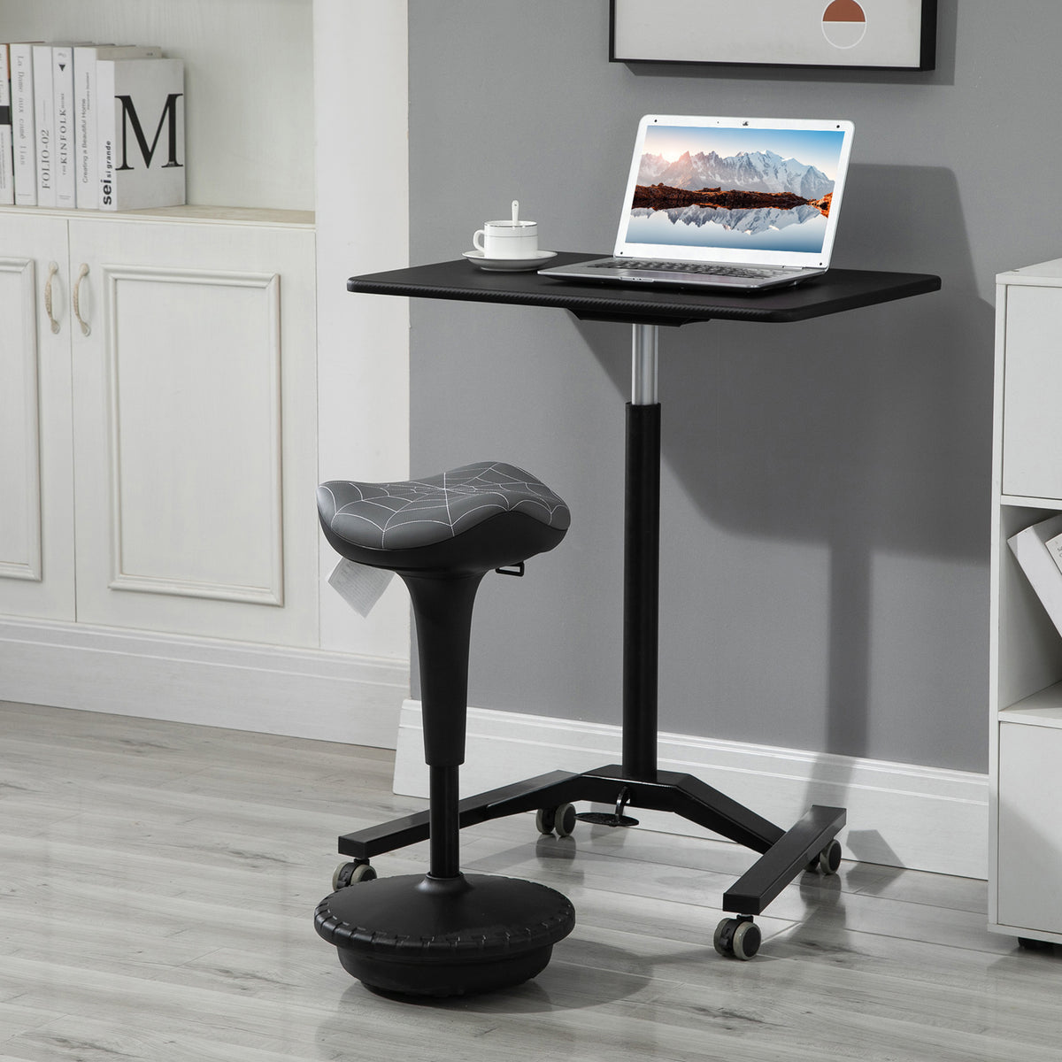 Vinsetto Bürohocker mit Schwenkfunktion, ergonomischer Hocker, höhenverstellbar 65,5-83,5 cm 120° neigbar Grau