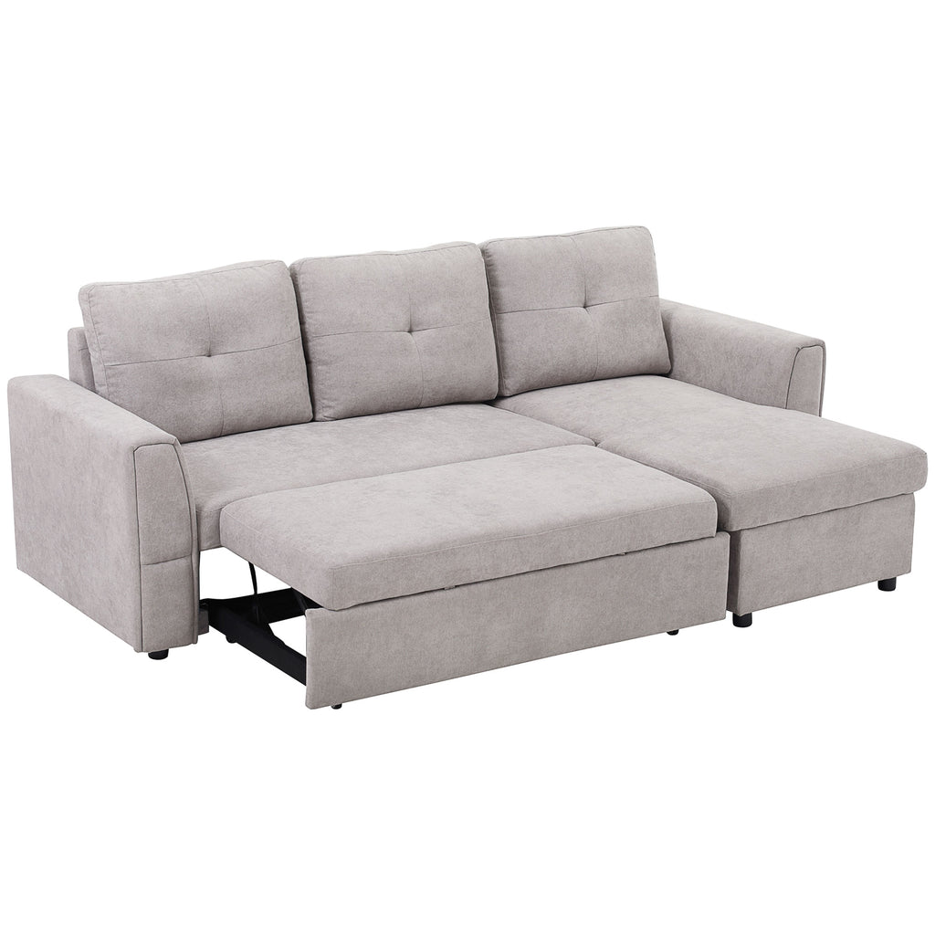 HOMCOM 3-Sitzer-Sofa mit Bettfunktion, Schlafsofa mit Chaiselongue, Polstersofa, Grau