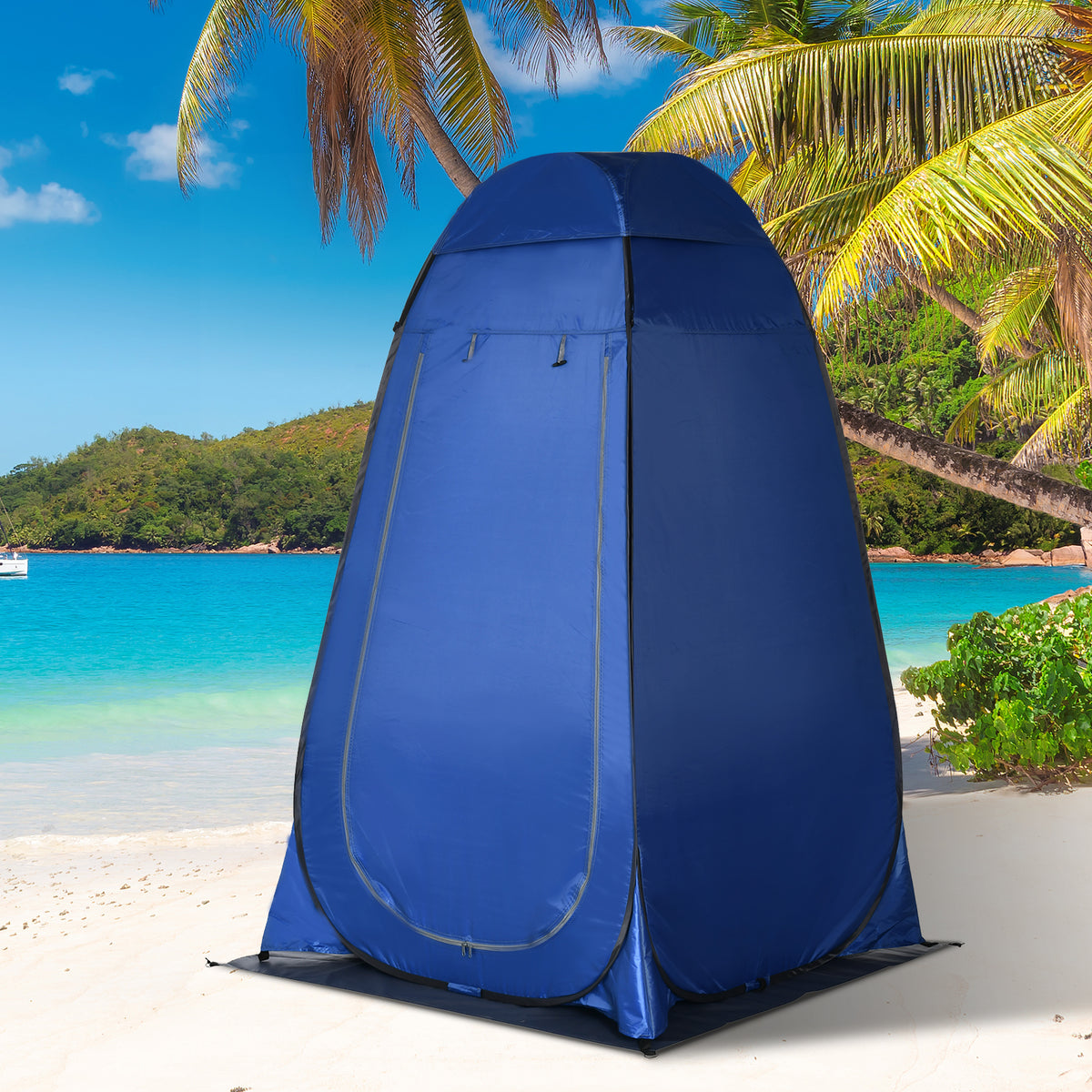 Outsunny Pop up Duschzelt Toilettenzelt Camping Umkleidezelt mit Tragetasche Mobile Outdoor Toilette Umkleidekabine Lagerzelt Dunkelblau 126 x 124 x 189 cm