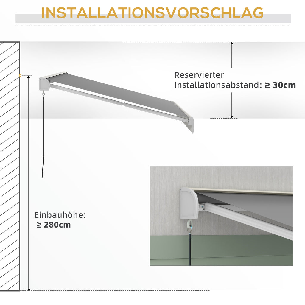 Outsunny Markise, elektrisch/manuell ausfahrbar, Vollkassette, Fernbedienung, Aluminiumrahmen, 3 x 2,5 m, Hellgrau
