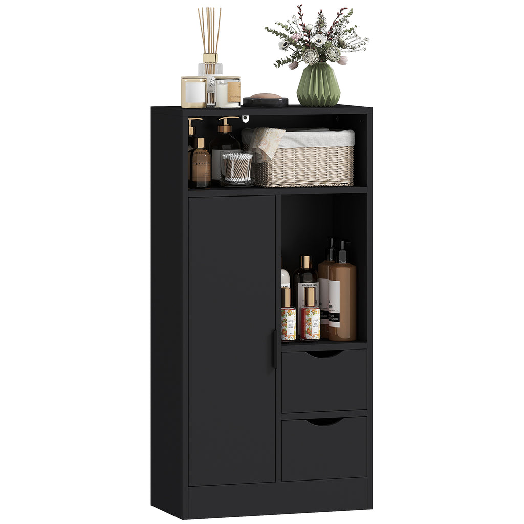 HOMCOM Badezimmerschrank mit 2 Schubladen Offenes Fach und Verstellbare Regale für Kleinen Raum 50x25x100 cm Weiß