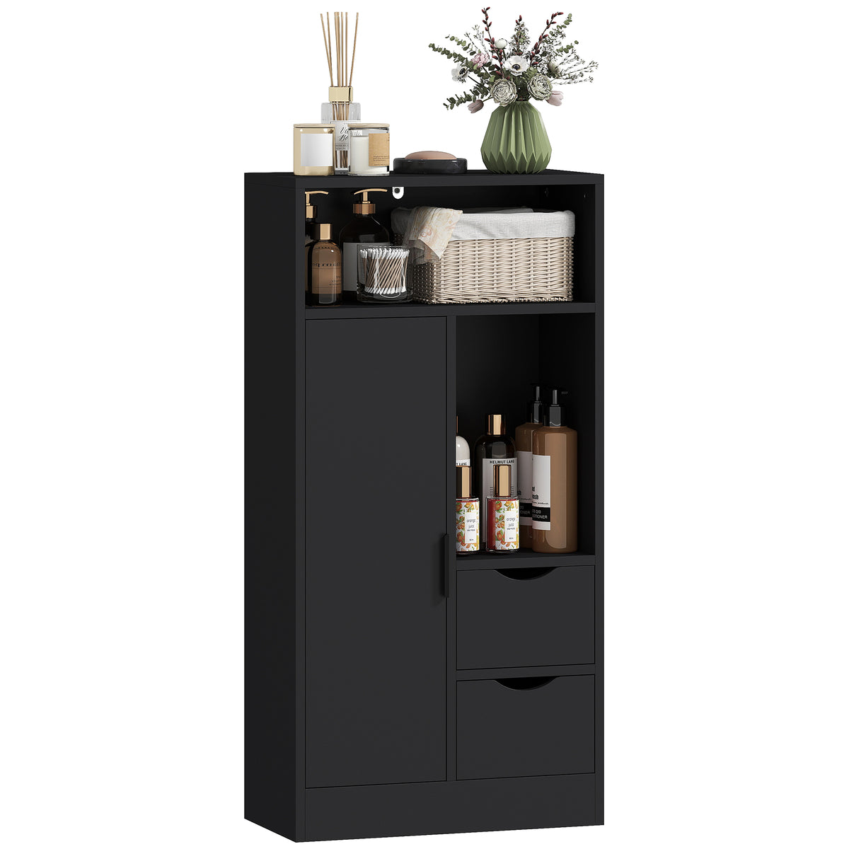 HOMCOM Badezimmerschrank mit 2 Schubladen Offenes Fach und Verstellbare Regale für Kleinen Raum 50x25x100 cm Weiß