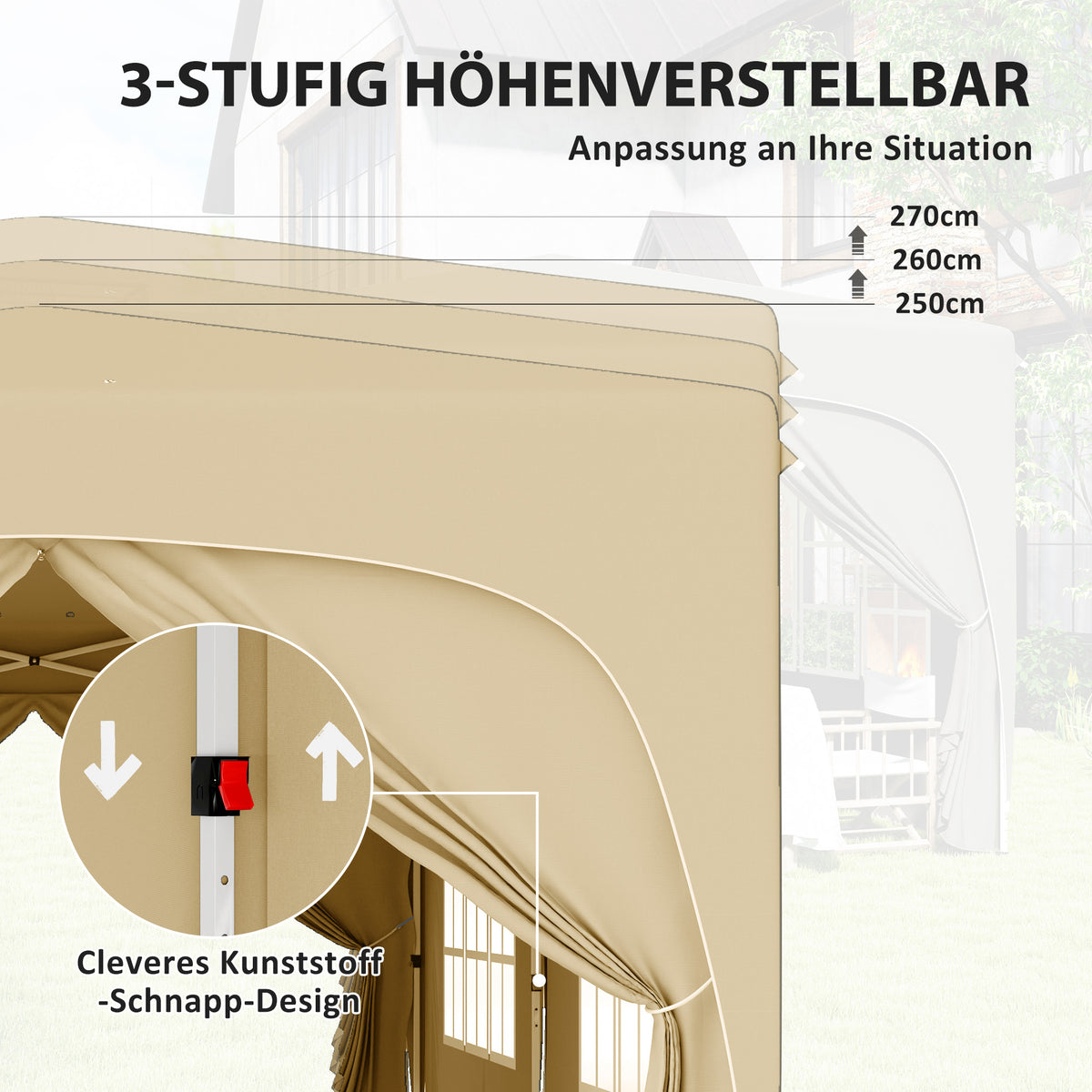 Outsunny 3 x 6 m Pop-up Pavillon mit Seitenwänden, UPF50+ höhenverstellbares Gartenzelt mit Tragetasche und Sandsäcken
