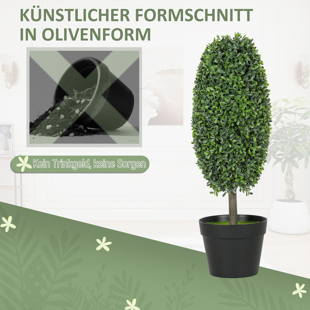 HOMCOM 2er-Set künstliche Pflanzen, UV-beständige Kunstbäume im Topf, Kunststoff, Zement, Grün