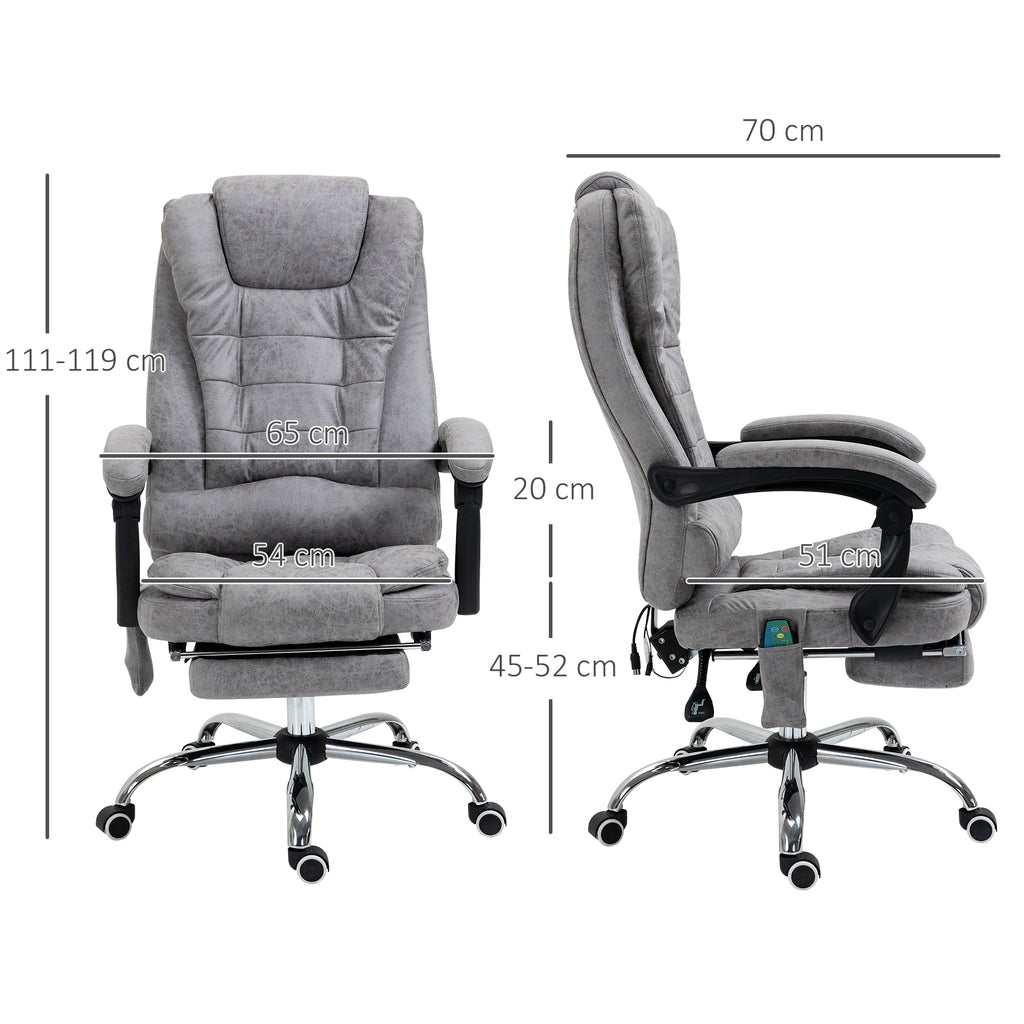 Vinsetto Bürostuhl mit Massagefunktion, Ergonomischer Schreibtischstuhl mit Liege- & Wärmefunktion, Fernbedienung, Grau