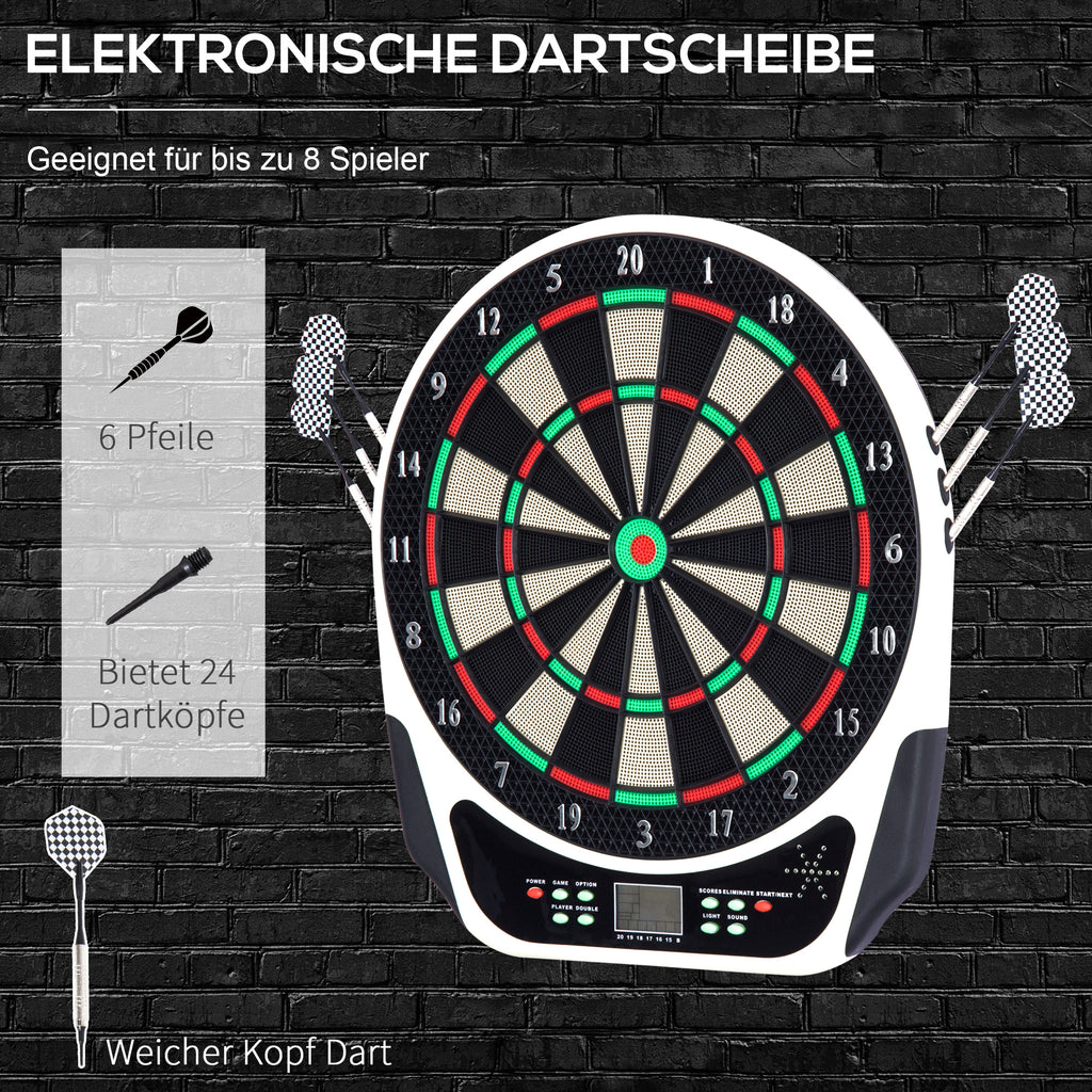 HOMCOM Elektronische Dartscheibe Dartboard mit Sprachansagen LED-Anzeigen 6 Darts 24 Dartköpfe 18 Spiele 159 Varianten Dartautomat Dartscheibe Set für bis zu 8 Spieler