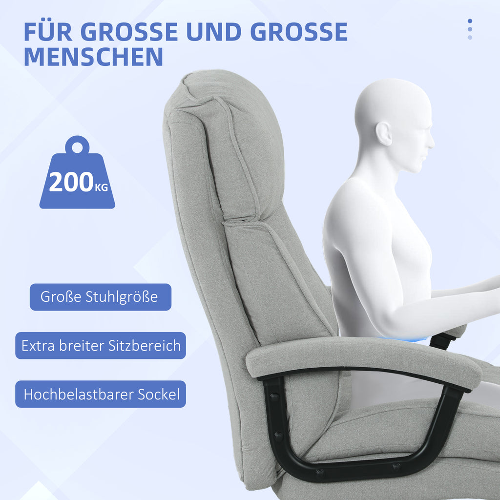 HOMCOM Großer hoher Bürostuhl, 200 kg Tragekapazität, robuste Konstruktion, weicher Bezug, Hellgrau
