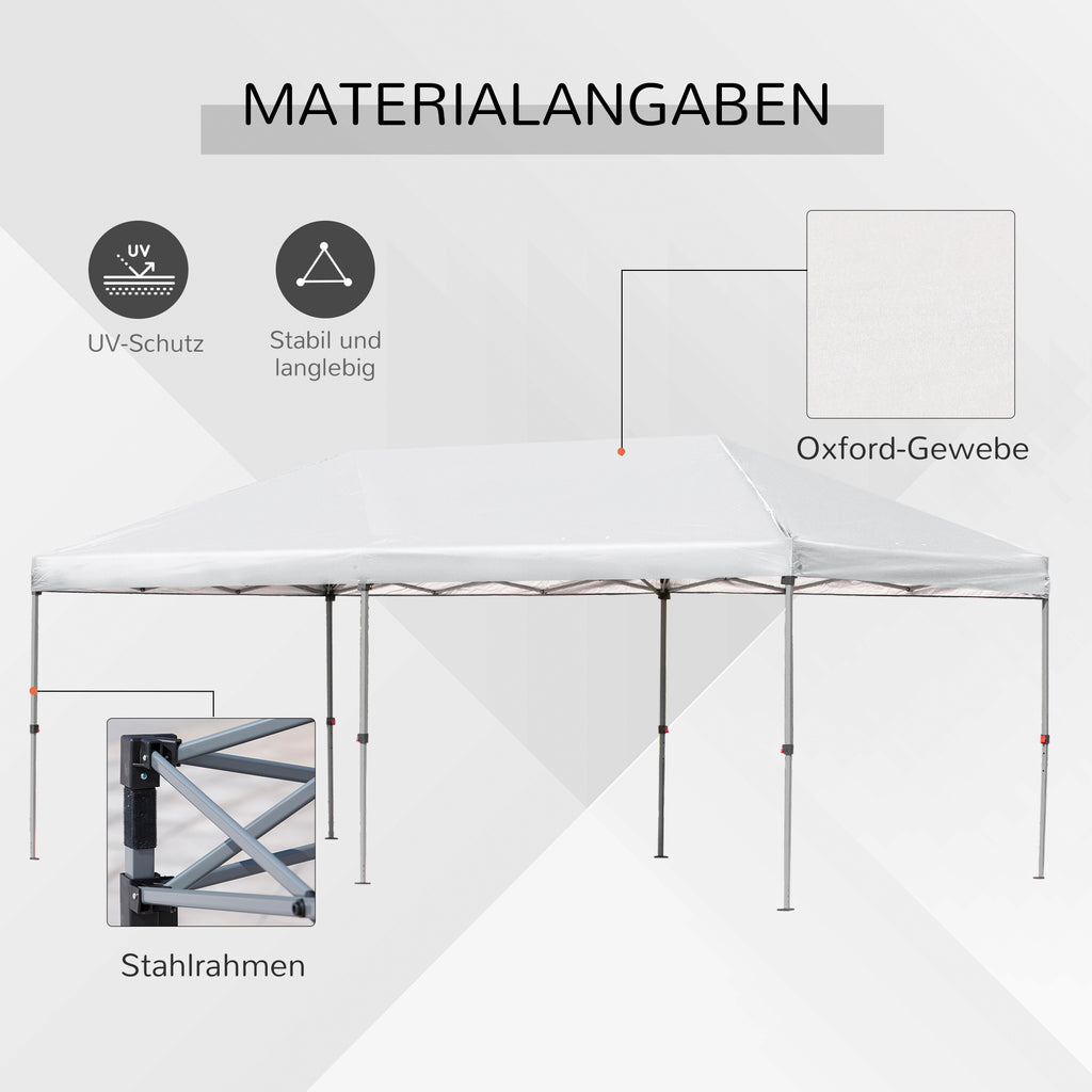 Outsunny Faltpavillon Gartenpavillon Pop-Up-Pavillion Stahl+Oxford+Mesh mit Tasche im Freien Cremeweiß 5,9 x 2,95 x 2,5 m