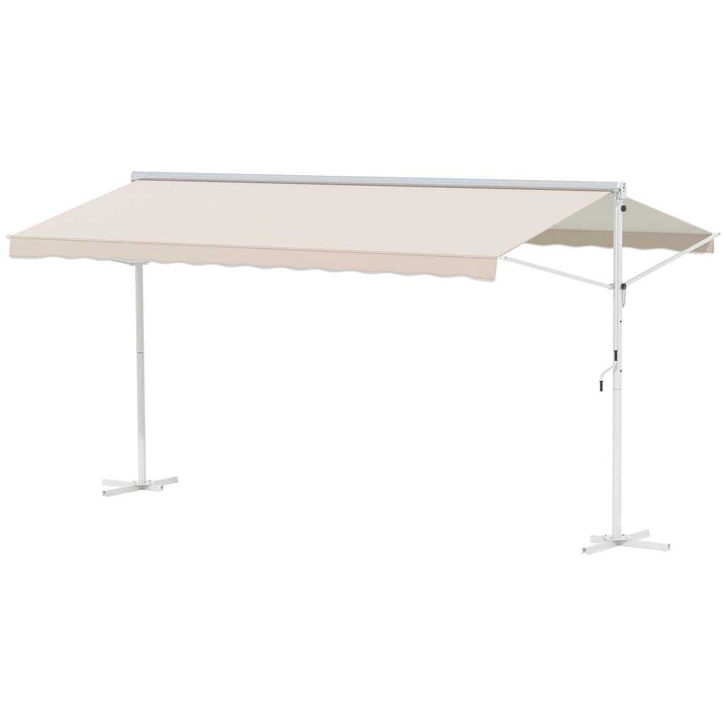 Outsunny Standmarkise Markise 4,5 x 3,4m Terrassenüberdachung Gartenmarkise mit Faltarm Kurbel Terrasse Creme Alu Metall