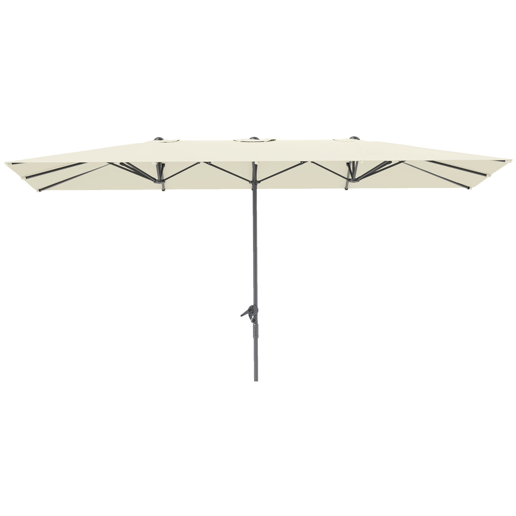 Outsunny Doppelseitiger Schirm, 451 x 264 cm Sonnenschirm mit Kurbelsystem, 12 Metallstreben, Aluminiummast, Cremeweiß