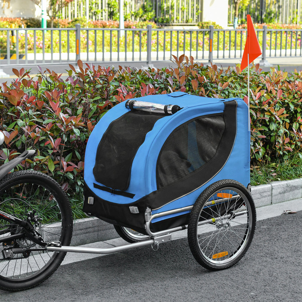 PawHut Fahrradanhänger bis 20kg Universalkupplung Sicherheitsanker Reflektor Stahl Blau+Schwarz