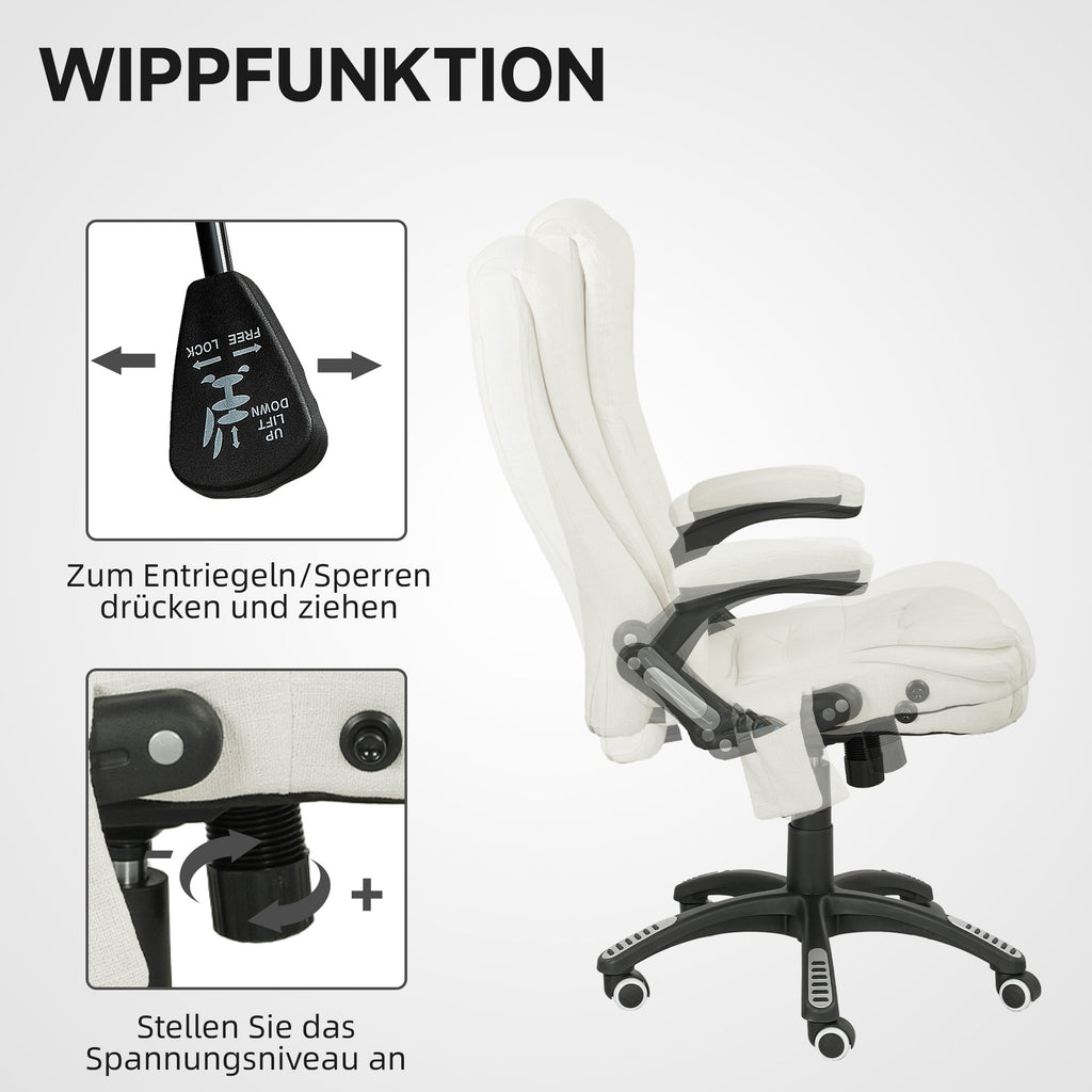Vinsetto Ergonomischer Schreibtischstuhl mit Massagefunktion, 68 x 72 x 110–120 cm, Cremeweiß