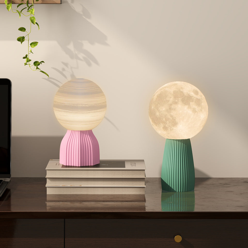 HOMCOM Tischlampen-Set in Planeten-Optik, 3-farbig, USB, Kunststoff, Weiß