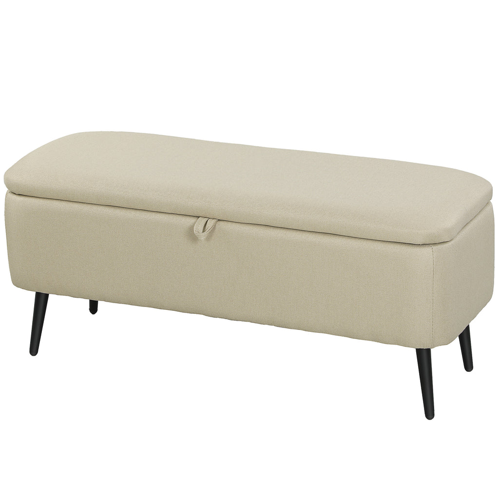HOMCOM Aufbewahrungsbank mit klappbarem Deckel und Stahlbeinen für Schlafzimmer Wohnzimmer Eingangsbereich 101x38,5x44,5 cm Beige