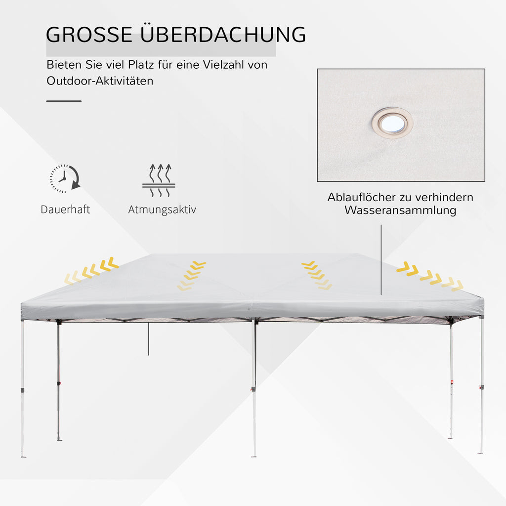 Outsunny Faltpavillon Gartenpavillon Pop-Up-Pavillion Stahl+Oxford+Mesh mit Tasche im Freien Cremeweiß 5,9 x 2,95 x 2,5 m
