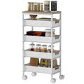 HOMCOM 5-stufiger Küchenwagen, Holzoptik, rollbar, Metallrahmen, 4 Schubladen, Weiß