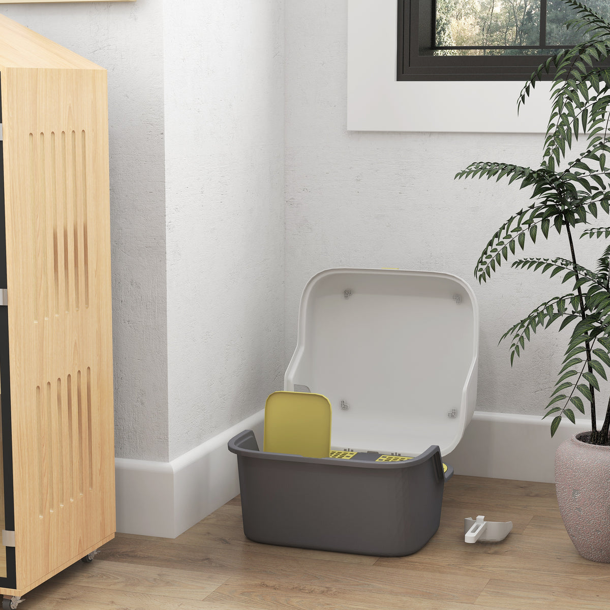 PawHut Katzentoilette, Katzenklo mit Deckel und Schaufel, leicht zu reinigen, verschließbar, Weiß