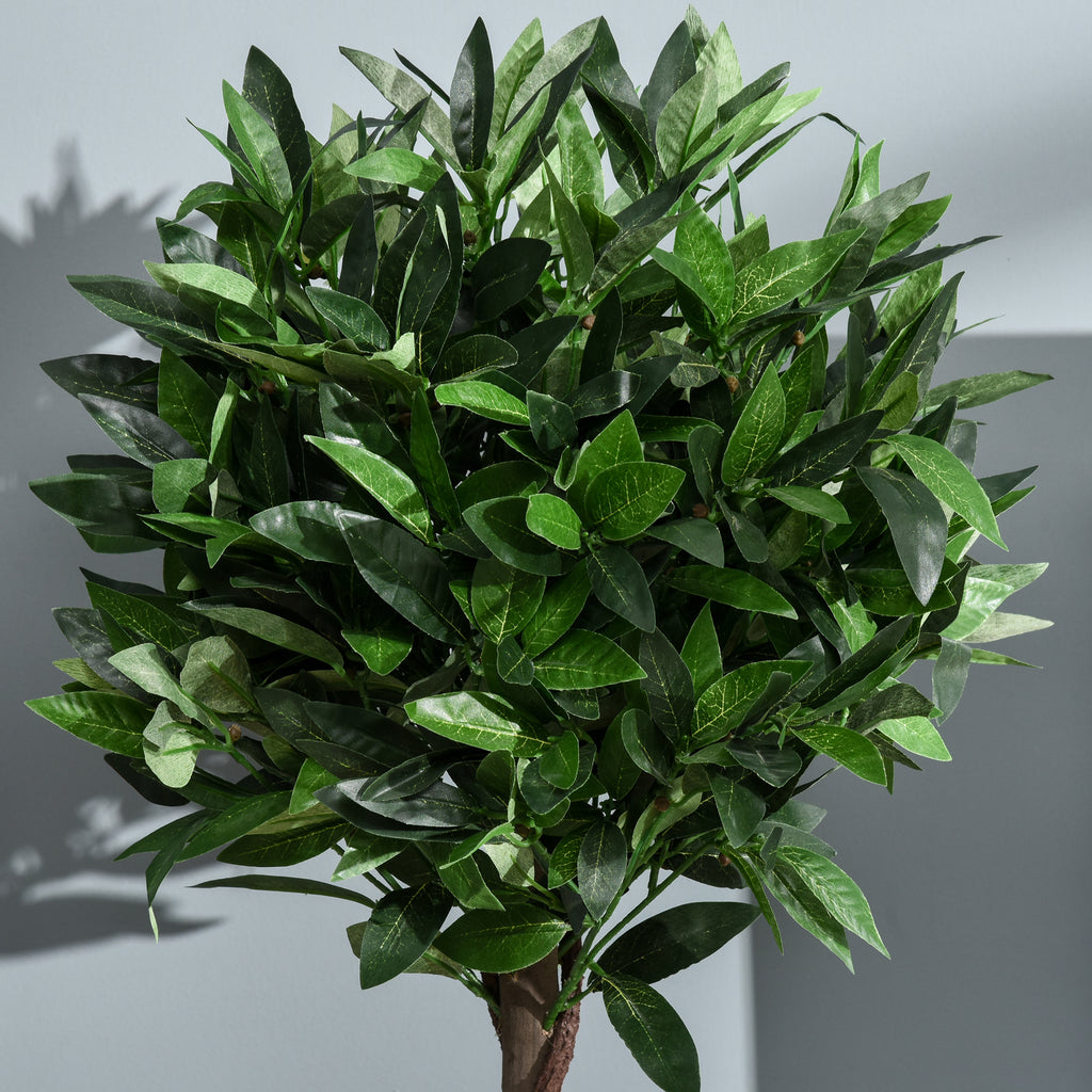 Outsunny 2er-Set Künstlicher Lorbeerbaum, 120 cm, Kunstpflanzen im Zementtopf, Kunststoff-Pflanzen für drinnen und draußen, Grün