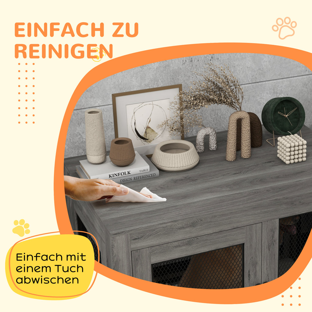 PawHut Hundebox, Welpenbox, mit Ablagefläche, wasserabweisendes Kissen, Stahlgitter, verstellbare Füße, 94x60x71,5 cm