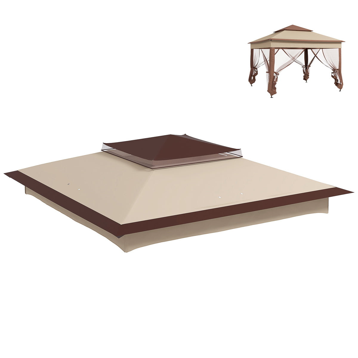 Outsunny Ersatzdach für Gartenzelt, Gartenzeltdach, wetterbeständig, 30+ UV, 325 x 325 cm, Beige
