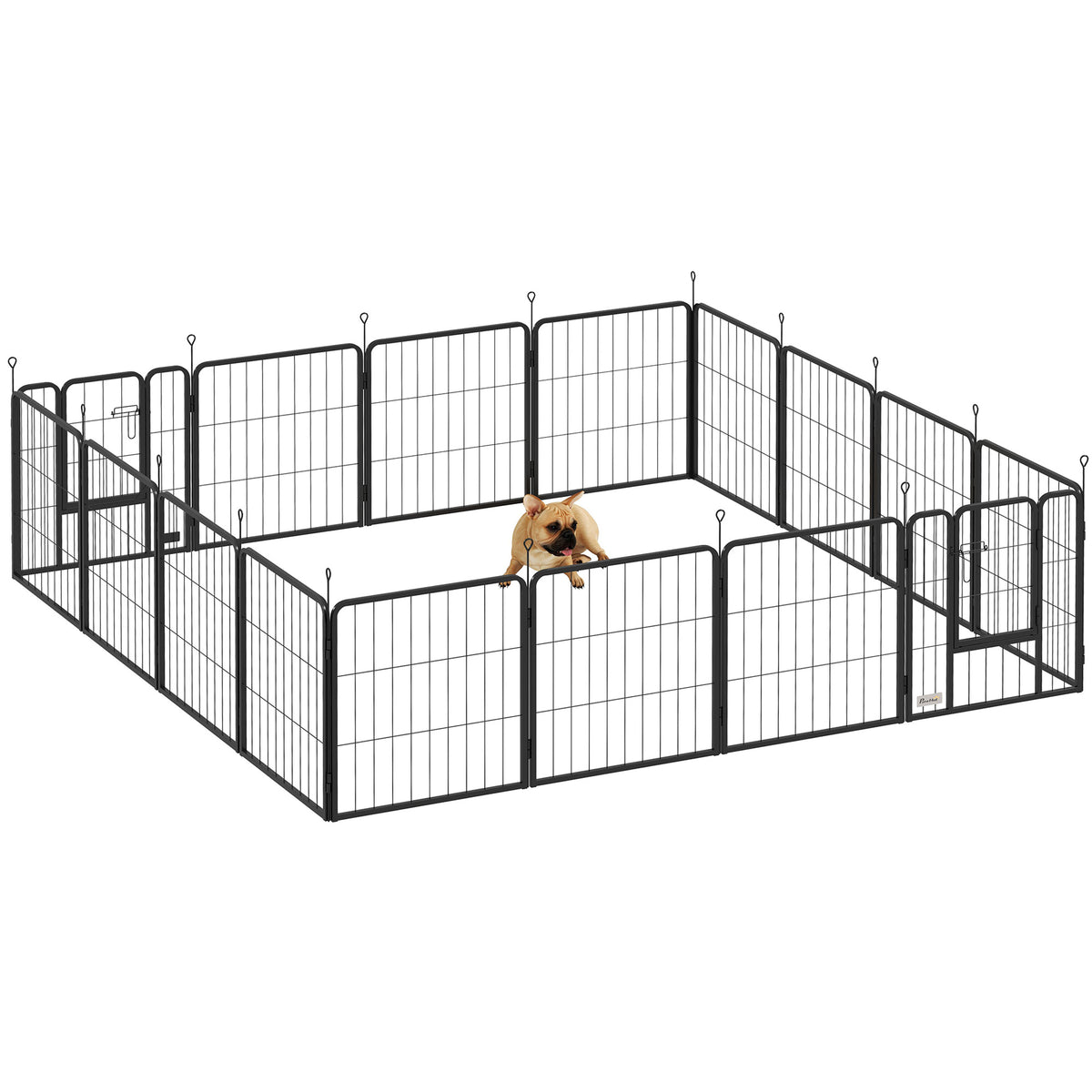 PawHut Hundepark, Tierpark, 16 Paneele, faltbarer tragbarer Zaun, sicher, schwarz