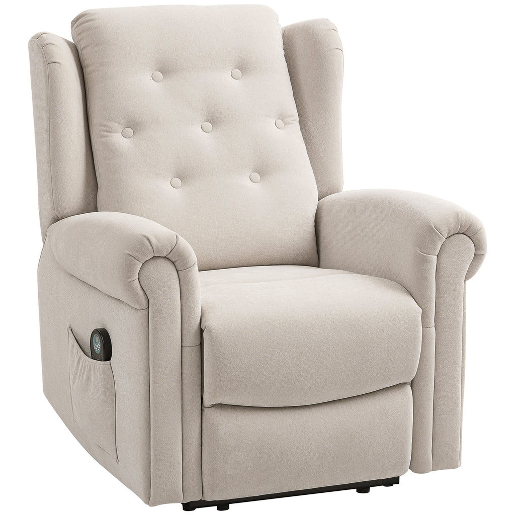 HOMCOM Elektrischer Massage- und Heizrelaxsessel mit manuell verstellbarem Rücken und Fußstütze, Seitentasche, beige