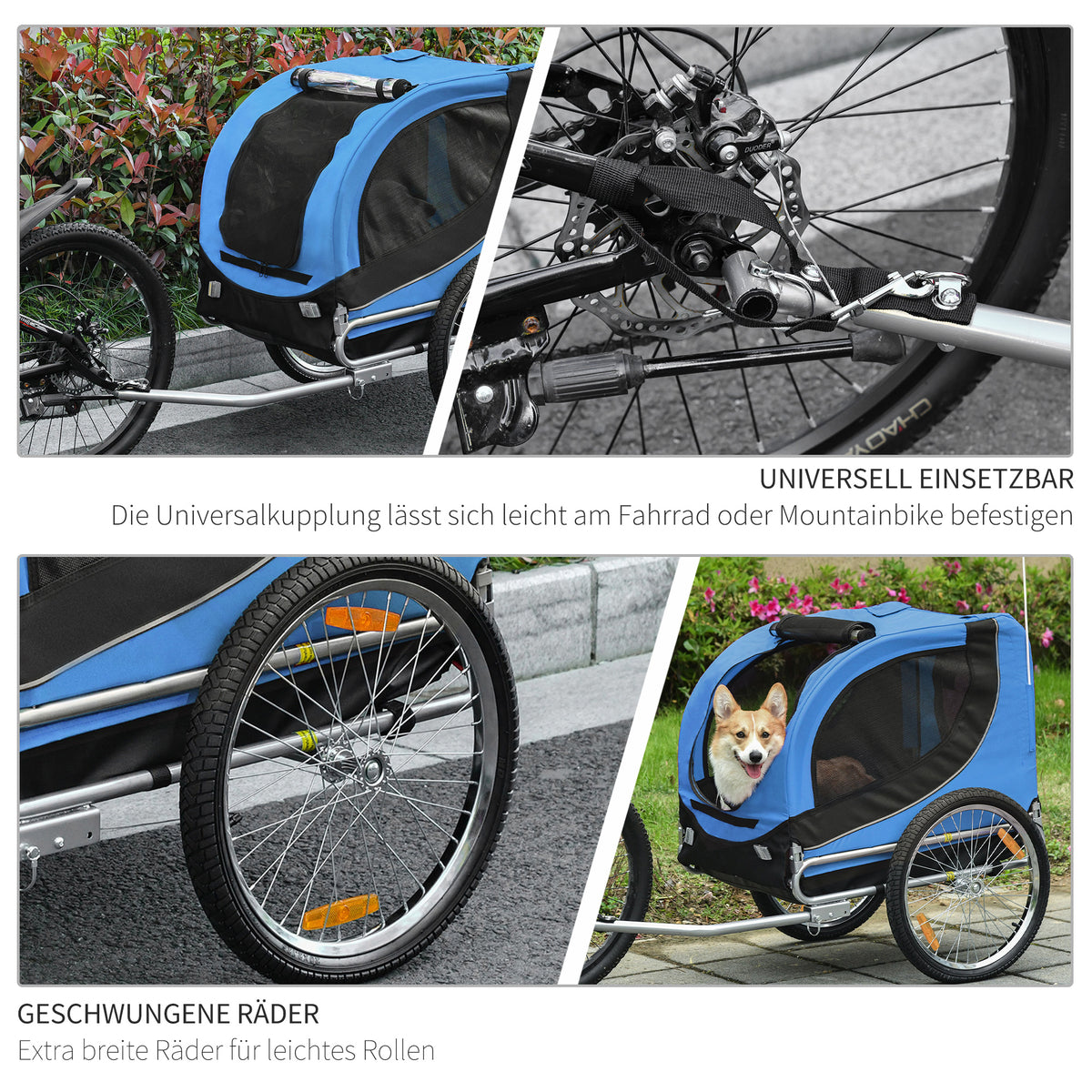 PawHut Fahrradanhänger bis 20kg Universalkupplung Sicherheitsanker Reflektor Stahl Blau+Schwarz