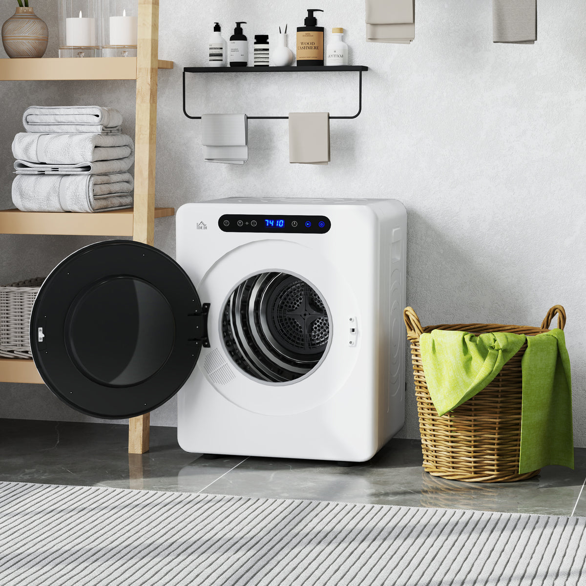 HOMCOM Wäschetrockner, 6 Programme, 40-60℃, 4 kg Kapazität, kompakt, Touch-Bedienung, Weiß