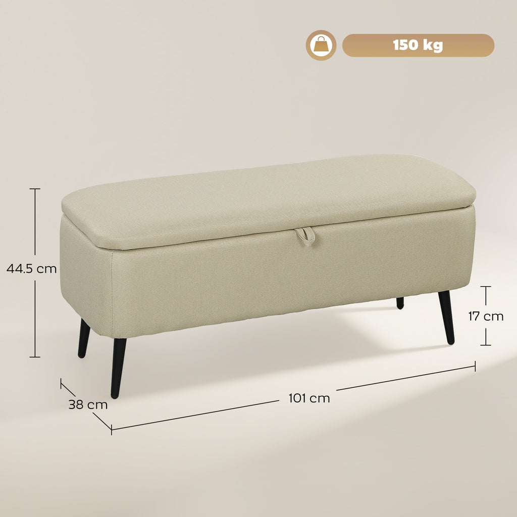 HOMCOM Aufbewahrungsbank mit klappbarem Deckel und Stahlbeinen für Schlafzimmer Wohnzimmer Eingangsbereich 101x38,5x44,5 cm Beige
