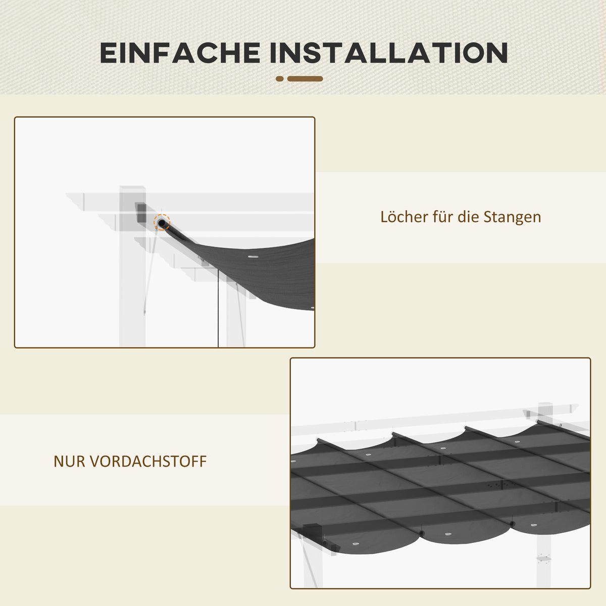 Outsunny Ersatzplane für 3x3m Pavillons, mit Wasserablauflöchern, 2,50 x 2,55 m, Dunkelgrau