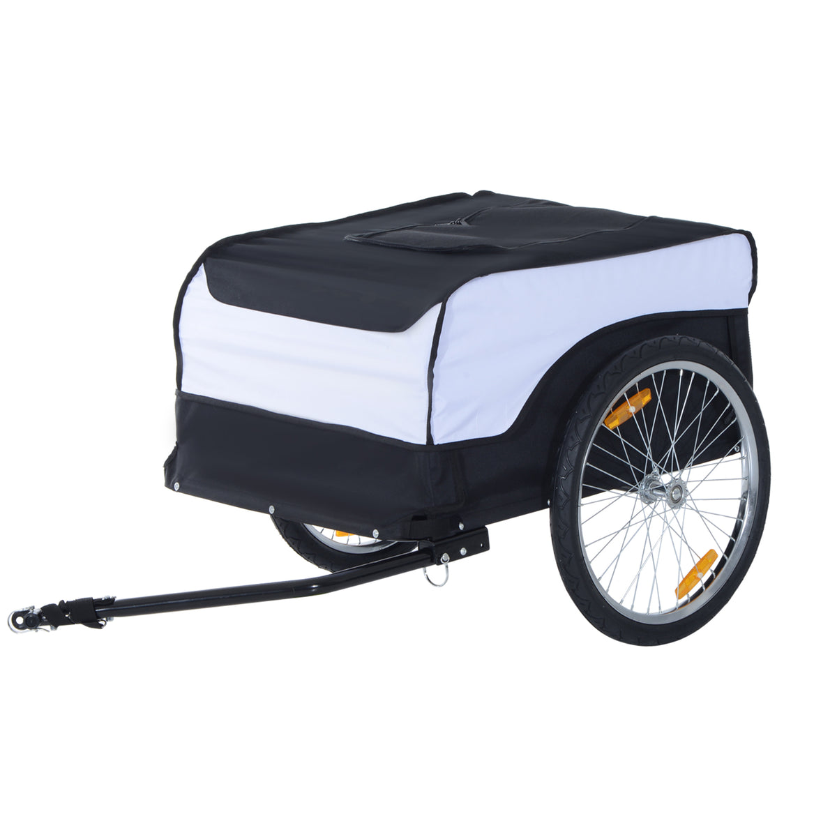 HOMCOM Fahrradanhänger Lastenanhänger Belastbarkeit max. 40 kg Transportanhänger Handwagen Lasten-Fahrradanhänger Weiß+Schwarz Stahl Oxford 140 x 77 x 65 cm