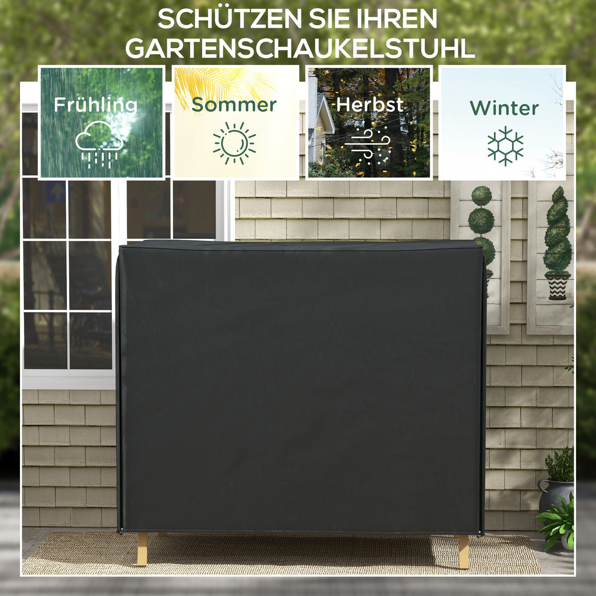 Outsunny Abdeckung für Hollywoodschaukel, wasserdicht, Polyester, 220x125x172cm, Schwarz