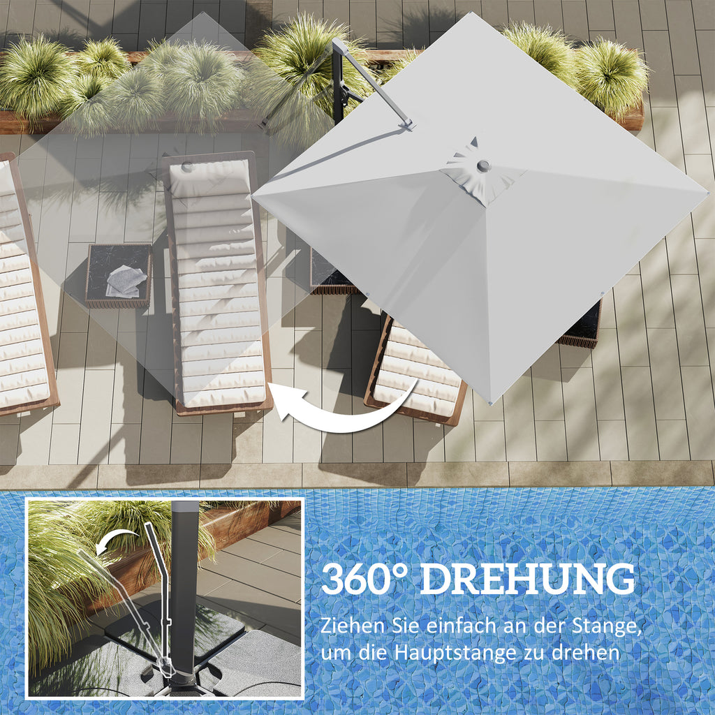 Outsunny Alu Ampelschirm 3 x 3 m 360° drehbar Sonnenschirm mit Kurbel Ständer Windschutz Hellgrau