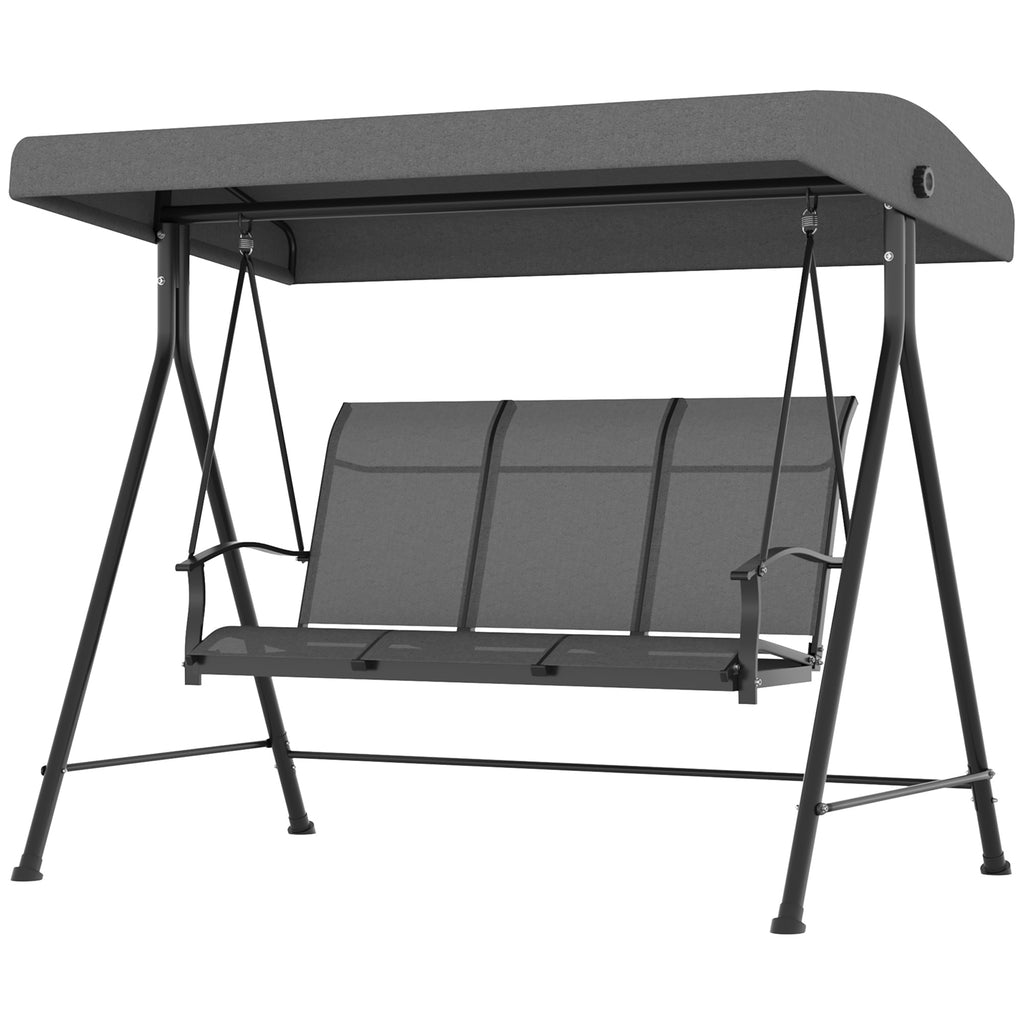 Outsunny Hollywoodschaukel, für 3 Personen, verstellbares Sonnendach, bis 240 kg, dunkelgrau, 195 x 118 x 170 cm