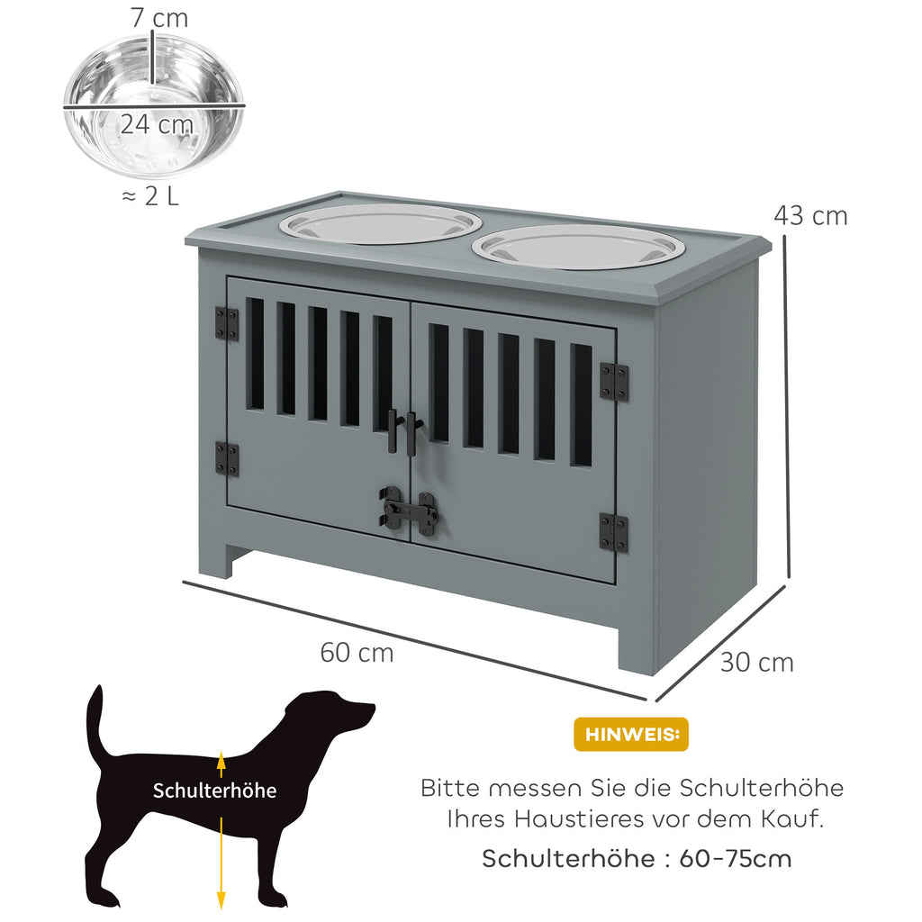 PawHut Erhöhte Futterstation für große Hunde, 2 Edelstahlnäpfe, Stauraum, 35,5x60x30 cm, Grau