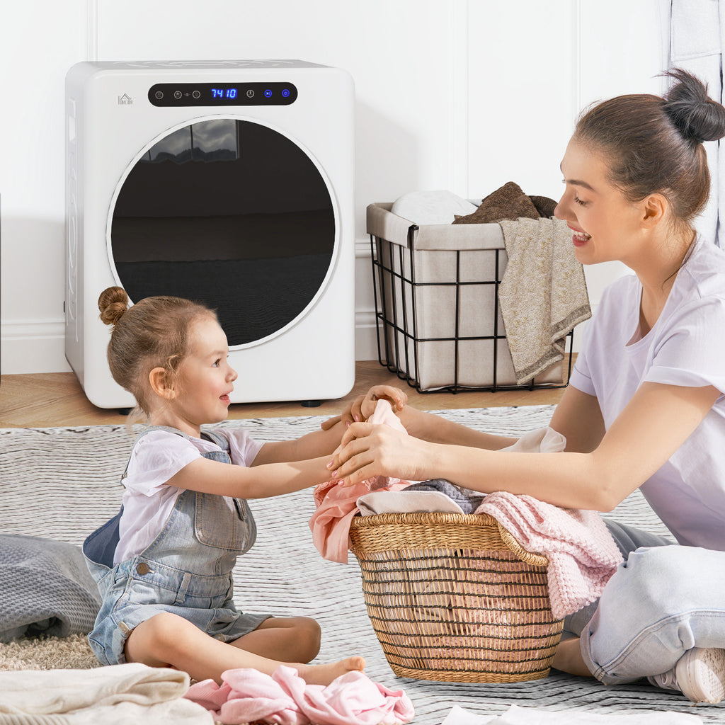 HOMCOM Wäschetrockner, 6 Programme, 40-60℃, 4 kg Kapazität, kompakt, Touch-Bedienung, Weiß