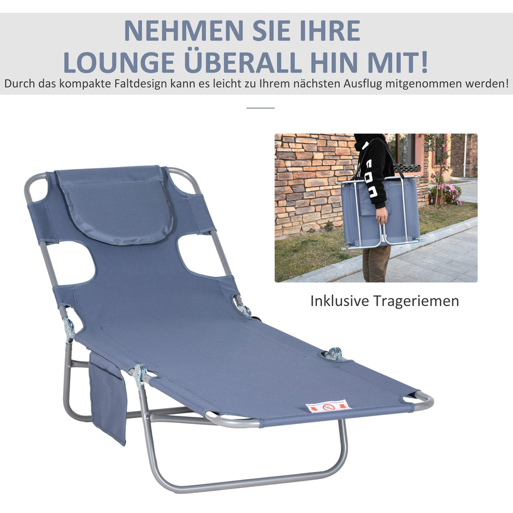 Outsunny Gartenliege, Liegestuhl mit gepolsterter Gesichtsöffnung, Massage-Liege für draußen, Seitentasche, Stoff, Metall, Grau
